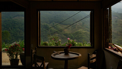 Fototapeta premium View of the rice terraces from a beautiful cafe