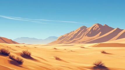 Dramatic Desert Landscape with Vast Sand Dunes and Distant Mountain Ranges