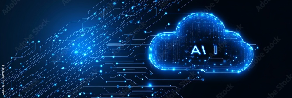 Poster cloud computing and artificial intelligence. ai technology, big data storage and analysis concept.