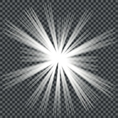 Star burst with light, white sun rays,lignt star