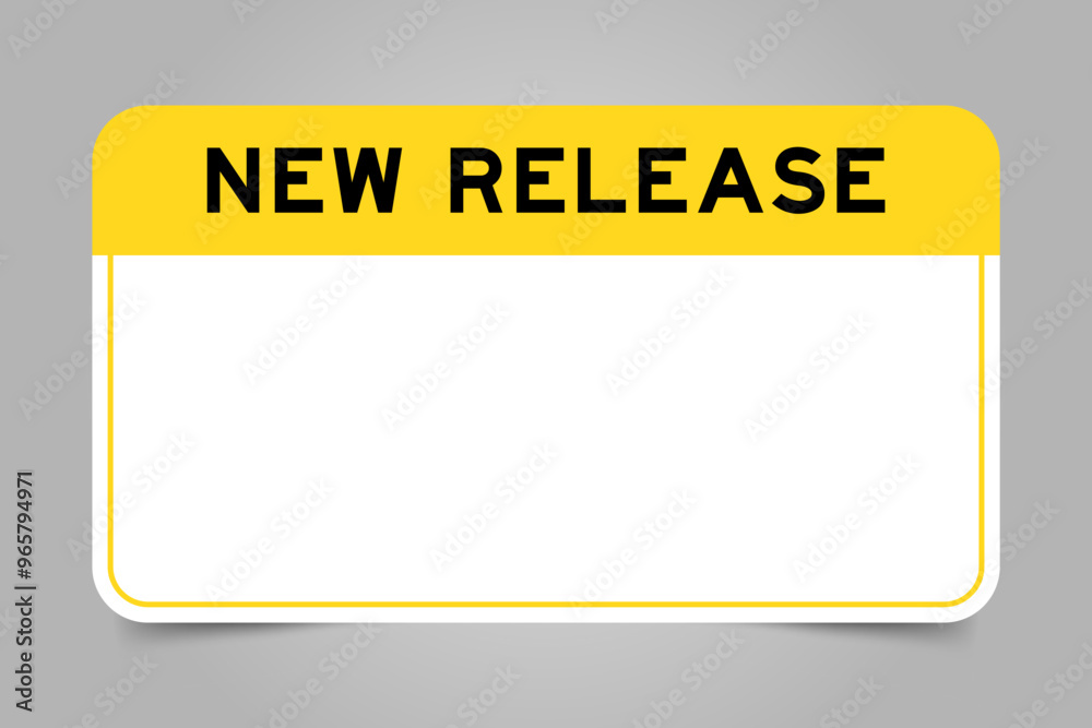 Wall mural Label banner that have yellow headline with word new release and white copy space, on gray background