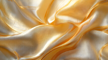 Obraz premium The textured surface of satin fabric with gold accents, gently rippling under soft lighting, radiating elegance