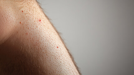 Fototapeta premium Close-up of leg skin with red irritation bumps, highlighting skin condition or allergic reaction on smooth, light skin.