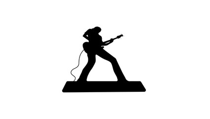 man playing electric guitar, black isolated silhouette