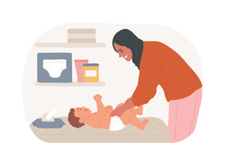 Changing diaper isolated cartoon vector illustrations.