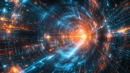 Obraz premium Holographic display projecting multiple realities simultaneously, illustrating the concept of parallel universes and the multiverse theory in quantum physics. Parallel Universe. Illustration