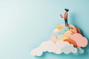 Global Remote Work Opportunities: Person on Globe with Laptop in Paper Cut Style