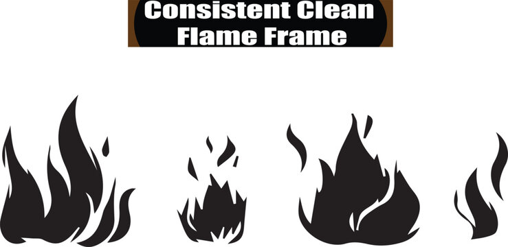 Consistent Clean Flame Frame Vector Graphic, Fire Flames Silhouette Illustration, Black and White Clip Art, Fireplace Design Element