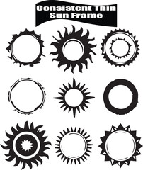 Fototapeta premium Consistent Thin Sun Frame Vector Graphics: Black and White Sunburst Circle Border Designs for Graphic Design Elements and Creative Projects
