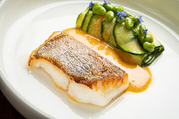 white fish  with fresh vegetables