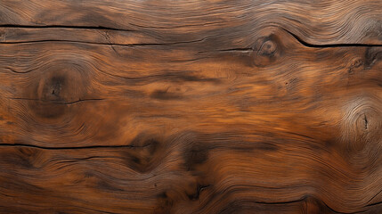 Close-up of a wooden texture featuring rich brown tones, prominent grain patterns, knots, and linear streaks, suitable for backgrounds, flooring, or design elements.