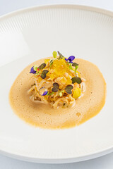 salmon tartare with edible flowers