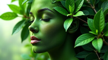 Serene Nature Harmony Embracing Eco Wellness Through Green Leaves
