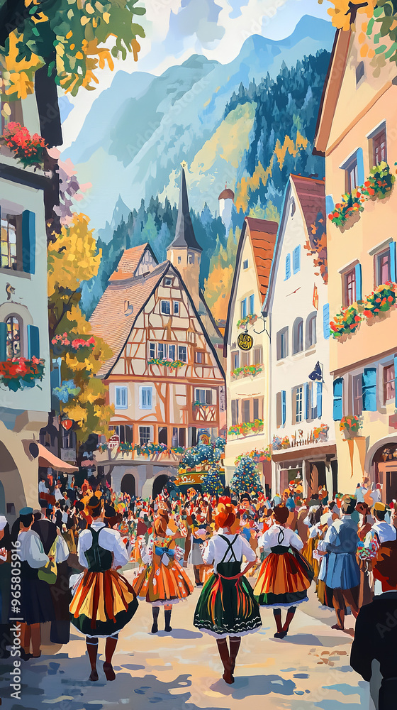 Canvas Prints Traditional Folk Dancers and Colorful Parade at Oktoberfest  