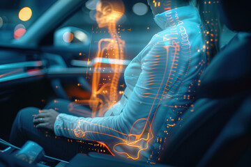 Person adjusting lumbar cushion in car seat, preparing for a comfortable, pain-free drive