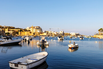 Obraz premium View at the bay with boats in Marsaskala, Malta, Europe
