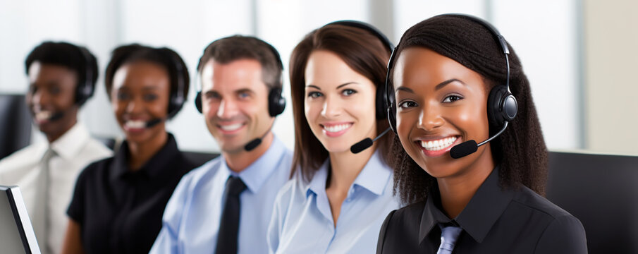 Team of customer service representatives at a call center 