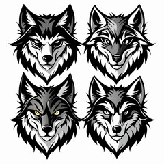 Wolf Vector Poses Stickers and Wolf Head Logo