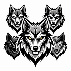 Wolf Vector Poses Stickers and Wolf Head Logo