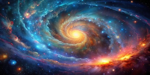 Dynamic galactic swirls and colorful star fields in mesmerizing astrophotography, galaxy, cosmos, stars, space, universe