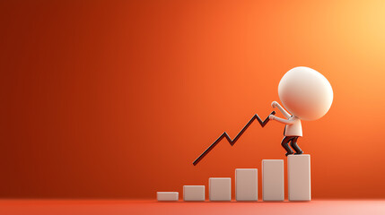 A 3D character climbing a bar chart, symbolizing growth and achievement in business or personal development.