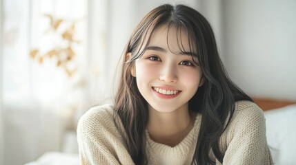 家でくつろぐかわいいアジア人女性04