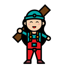 
female mechanic holding wood