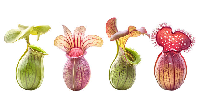 Four Tropical Pitcher Plants Isolated on a Transparent Background
