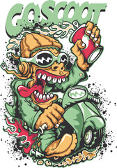 illustration of a skull riding a motorbike