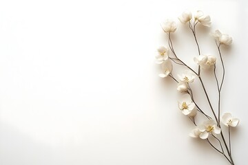 Elegant White Floral Blossoms on Minimalist Botanical Stems