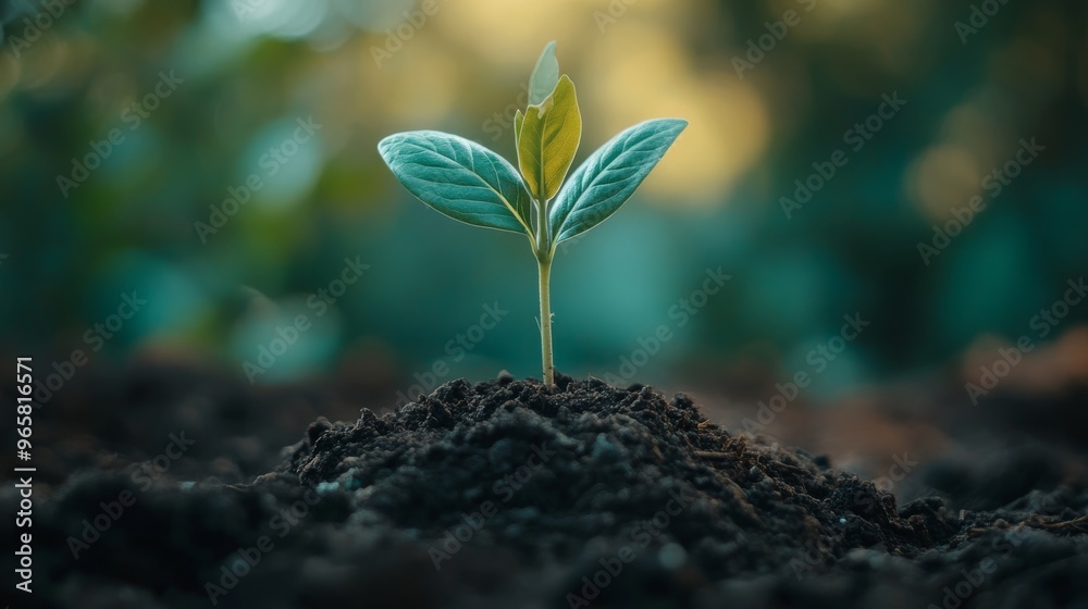 Aufkleber A close-up of a tree sapling emerging from the soil, symbolizing hope and progress in the context of ESG and CSR environmental efforts.