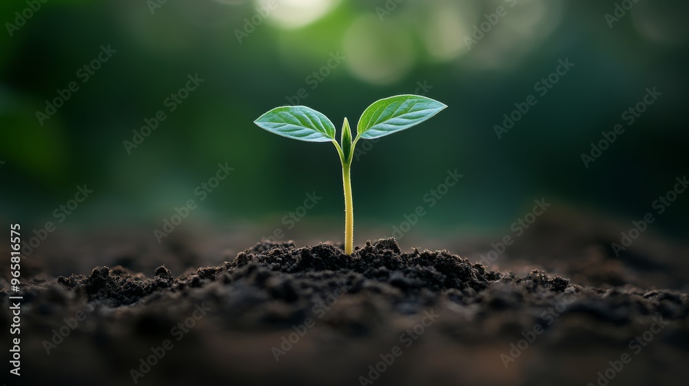 Aufkleber A close-up of a tree sapling emerging from the soil, symbolizing hope and progress in the context of ESG and CSR environmental efforts.