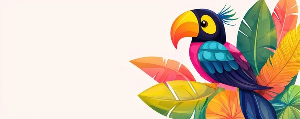 Exotic birds, vibrant feathers, flat design illustration