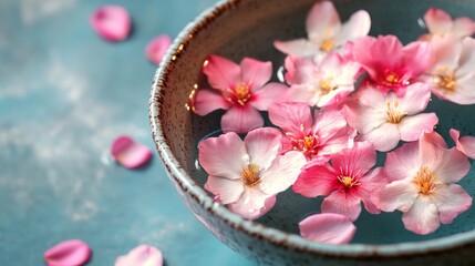 Spa bowl with floating flowers and petals