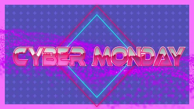 Animation of cyber monday text over light spots and shapes on blue background