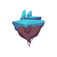 Level platform with blue surface and ice floes, game island land steps with ice cover floating, vector winter rock stage