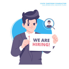 we are hiring business man character illustration