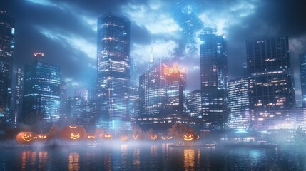 Fototapeta premium A Halloween music festival in a futuristic city DJ spinning eerie beats