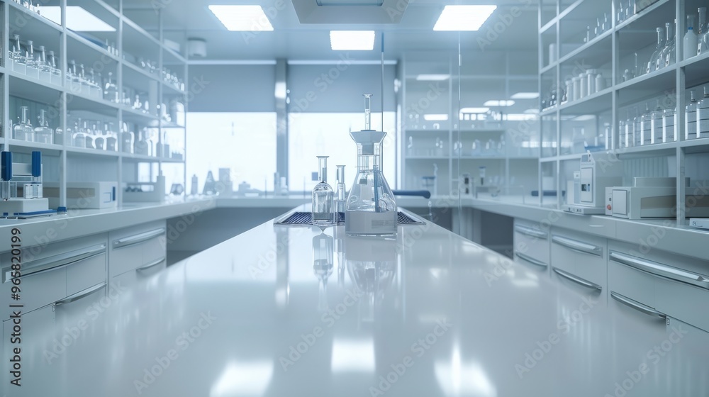 Fototapete empty laboratory with sleek countertops and high-tech instruments