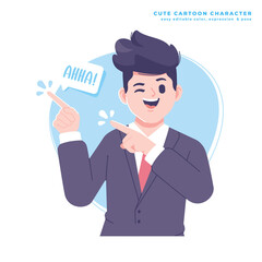 pointing business man character illustration