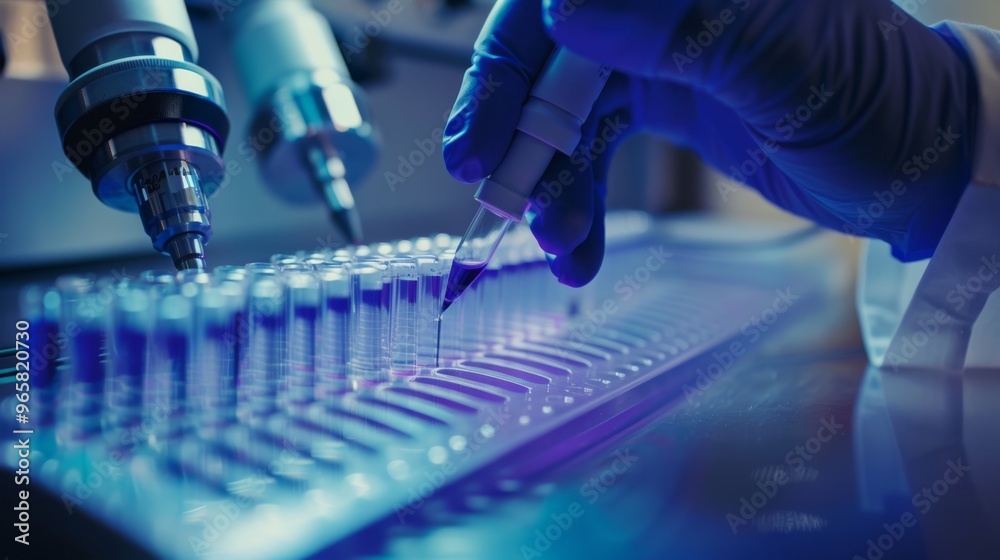 Poster Laboratory researchers working with advanced technology and data acquisition systems, engaged in detailed scientific tasks.