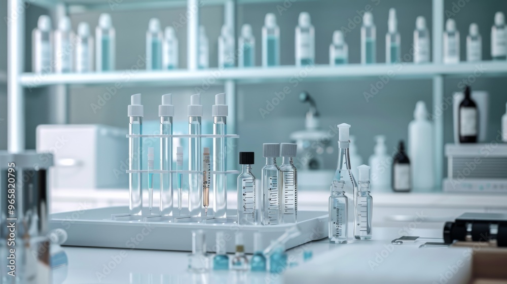 Aufkleber laboratory workspace with pipettes and test tubes