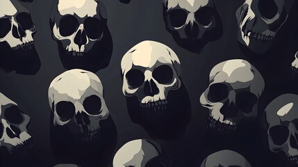Haunting Skull Pattern with Ominous Shadows in Minimalist Design