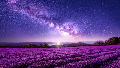 Fototapeta premium Elevate your campaign with an artistic representation of a low-angle view of the enchanting purple night Let stars and moonlight create a serene glow that lures viewers in
