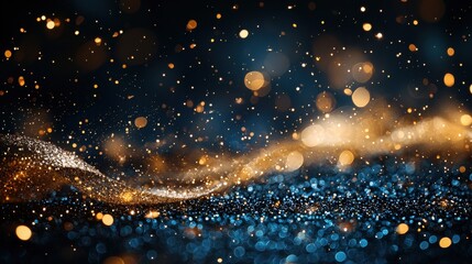 Shimmering gold and blue bokeh effect captured in a dynamic swirl during a celebration at night