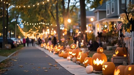 A Halloween pumpkin contest at a neighborhood block party