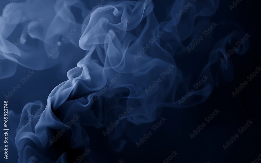 Wall mural abstract blue smoke swirls on dark background, perfect for website design, branding, and social medi