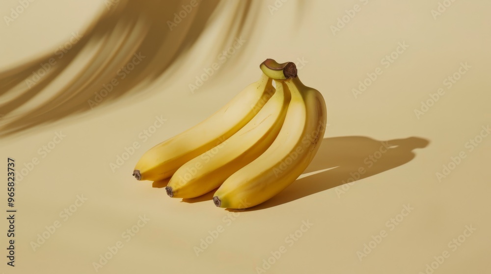 Poster A cluster of bananas with a shadow on a smooth beige background