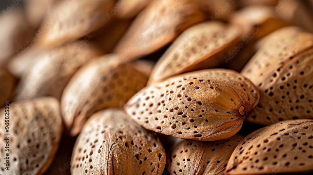 Poster A heap of raw almonds with their brown shells intact