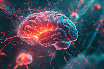 Fototapeta premium A vibrant, abstract representation of a brain with glowing neural connections.